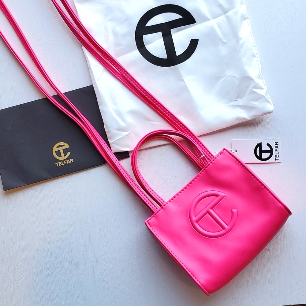 TELFAR Rare Hot Pink Vegan Leather Small Crossbody Shopping Bag